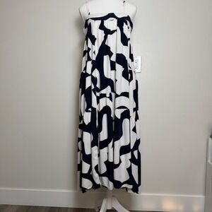 Abel The Label Abstract Graphic Tiered Maxi Dress Black White Womens Medium Boho
